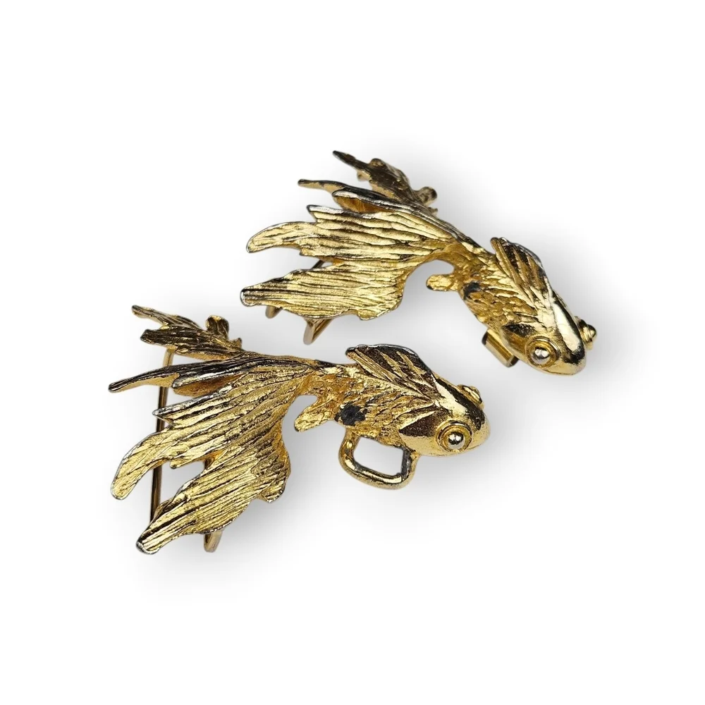 Mimi Di N Koi Fish Belt Buckle Gold Plated Interlocking Dimensional 1974 70s Vtg
